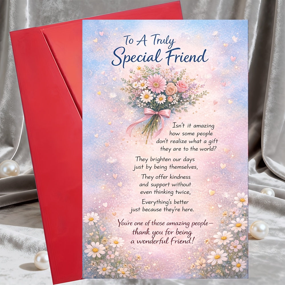 TEMU 1 Greeting Card + 1 Envelope Special Friend Greeting Card Floral Thank You Friendship Appreciation Gift For Best Friend Birthday Women Men