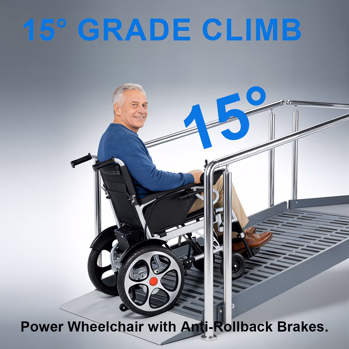 52 foldable electric wheelchair 430 support 19 3 inches seat width dual brake all terrain 550w adult wheelchair Product details 3