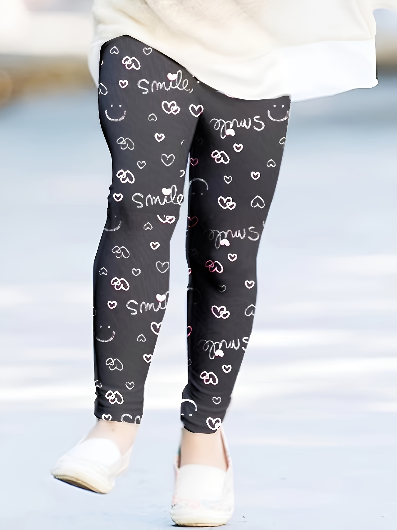 Girls' Cute Heart Print Legging Pants Comfy Fit Sports - Temu