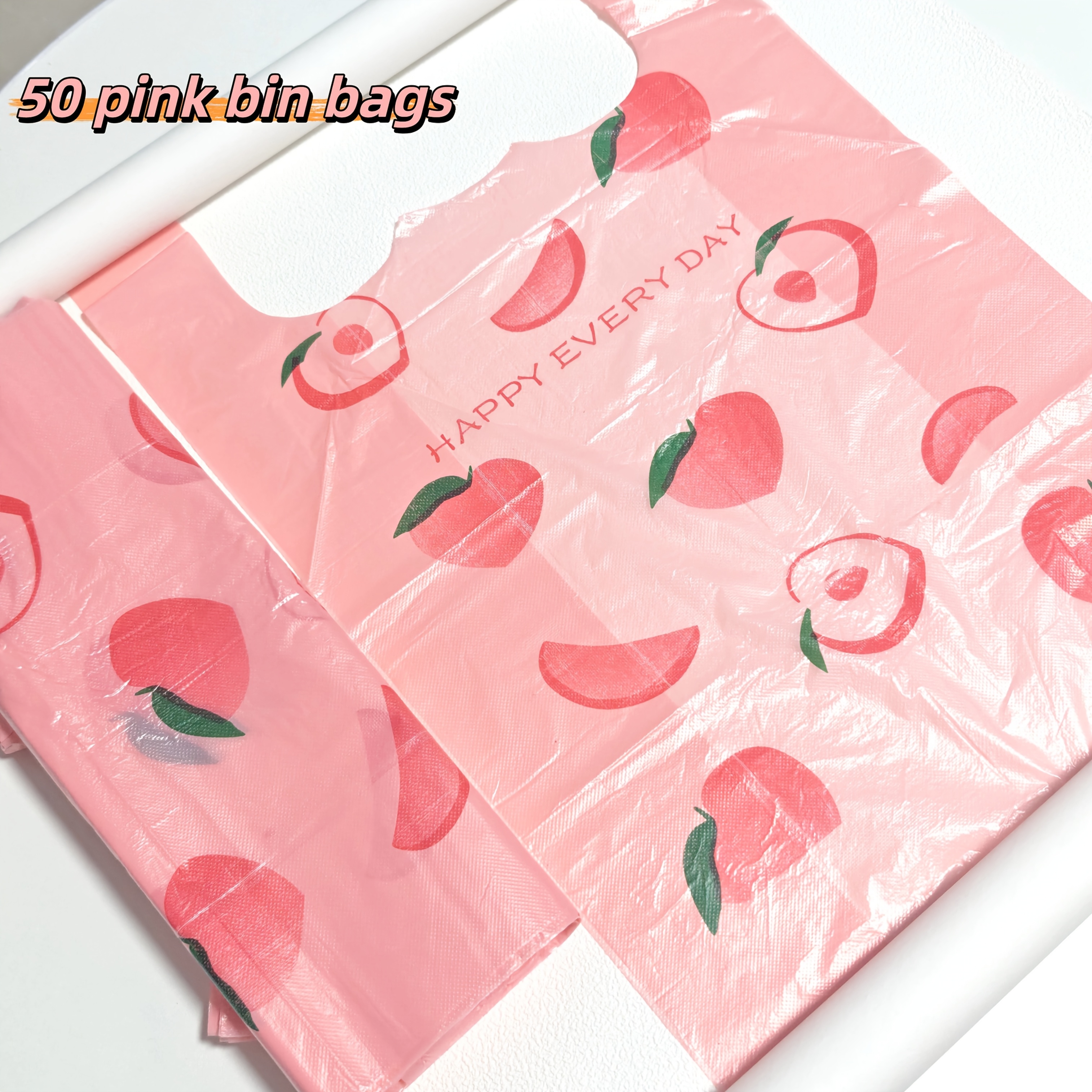 50 Thickened Scented Trash Bags - Leak And , Fruit Pattern | Heavy Pet Waste, Kitchen And Household, Drawstring Design
