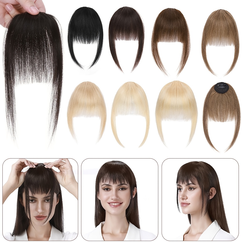 

Clip In Bangs Human Hair Extensions Clip On Bangs For Women With Temples Hairpieces Brown Blonde Color