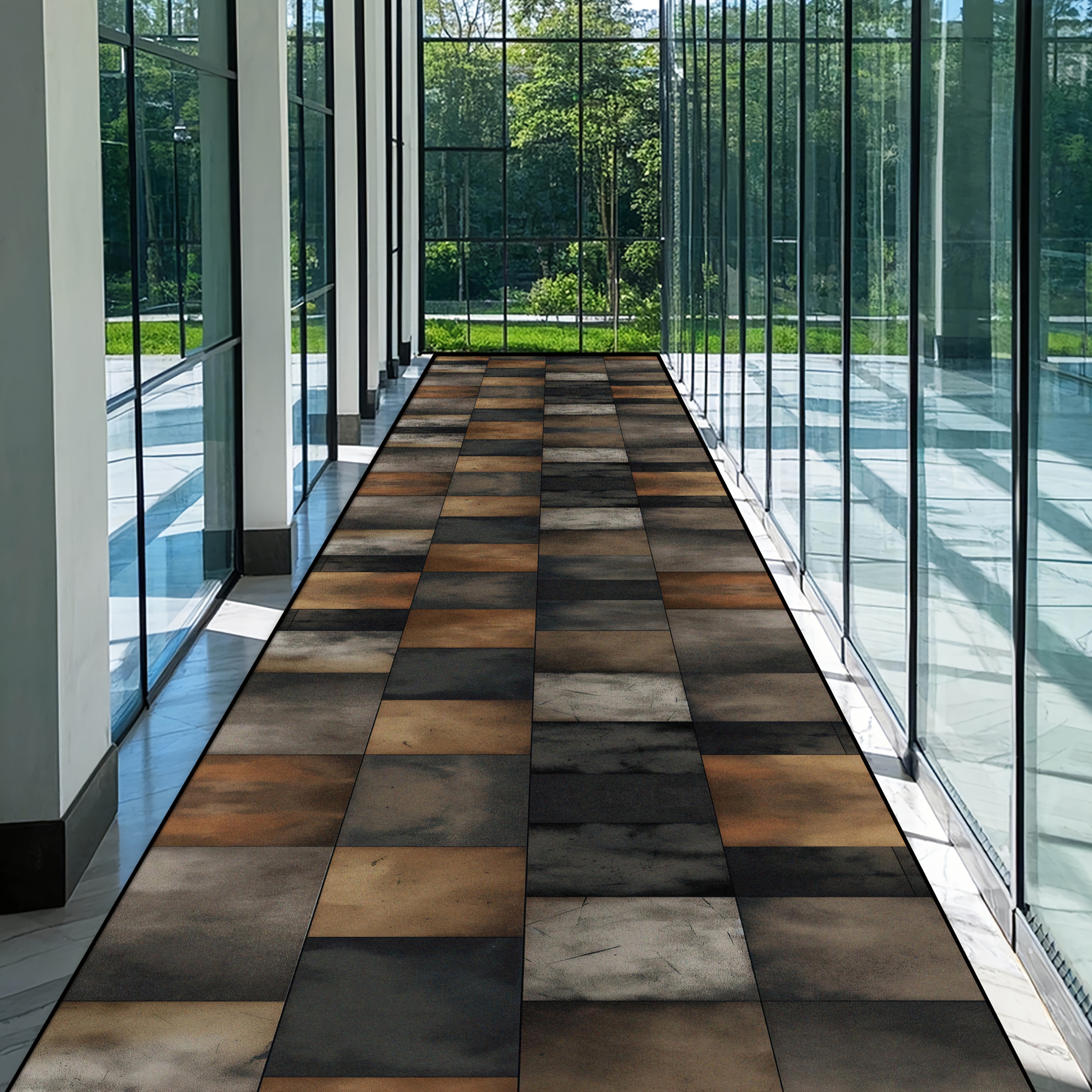 Seefracht [Goldener Samt] *., Hochwertiger lang gestreifter Teppich mit modernem Karomuster, weicher Flurteppich für Wohnzimmer, rutschfeste Matte für Treppen und Korridore, stilvoller