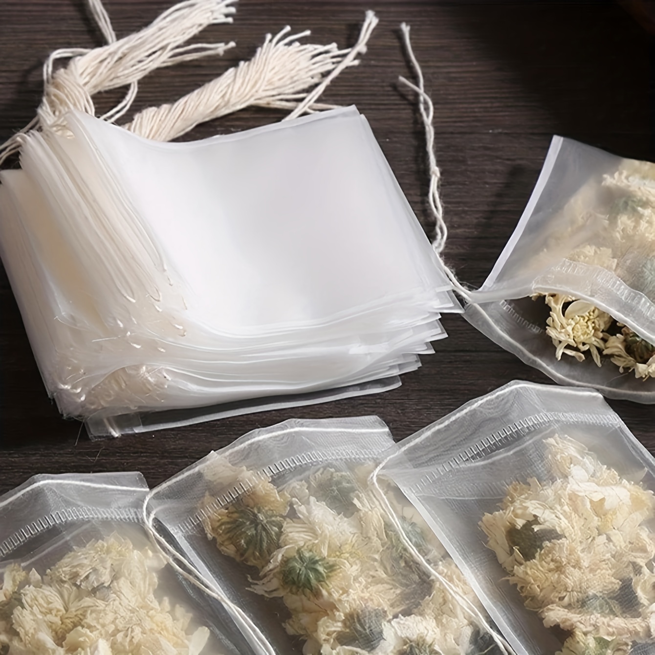 10 100 200pcs drawstring non woven fabric disposable tea bags multi purpose for medicinal   coffee filtration and tea brewing Product details 7