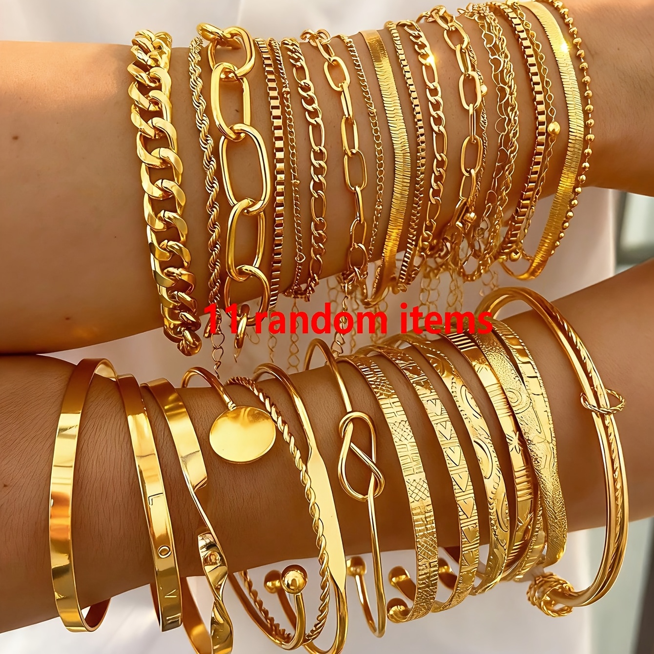 E-shop 12/11/6-teiliges Set Vintage Mode Damen Goldfarbene Armbandset, Ideal für Partys, Geschenkfähige Stapelbare Armbänder, Zufälliger Versand