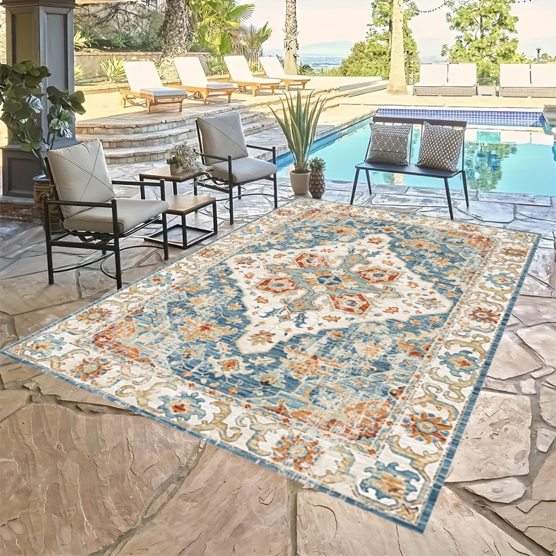 

Bohemian Vintage Outdoor Area Rug, Stain & Water-resistant, Non-slip Polyester Crystal Velvet Carpet, Machine Washable For Patio, Sunroom, Deck - Ideal For Rv Camping & Picnic, Spring Home Decor