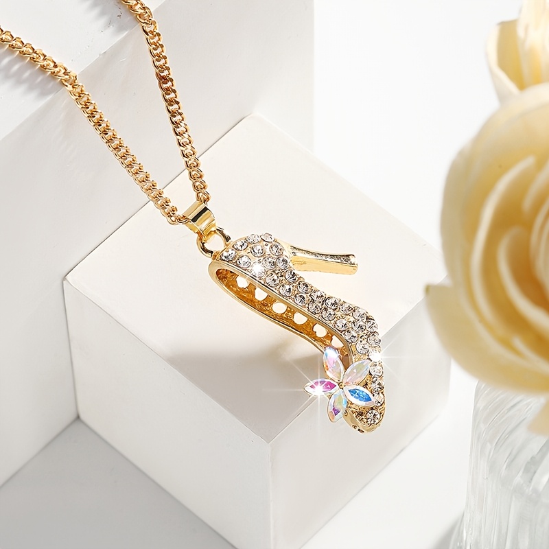TEMU 1 Fashionable New Luxury 3d High Heel Pendant Necklace With Transparent Rhinestone Accents, Exquisite Women's Jewelry For Casual Attire And