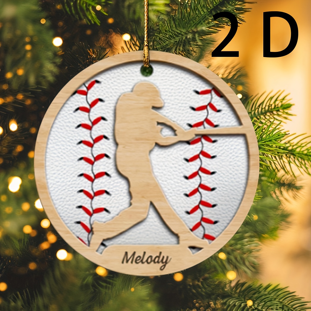 TEMU 2d Flat Baseball Commemorative Christmas Acrylic Ornament - Custom Name Pendant For Baseball Enthusiasts - Boys' Car Rearview Mirror Decor -