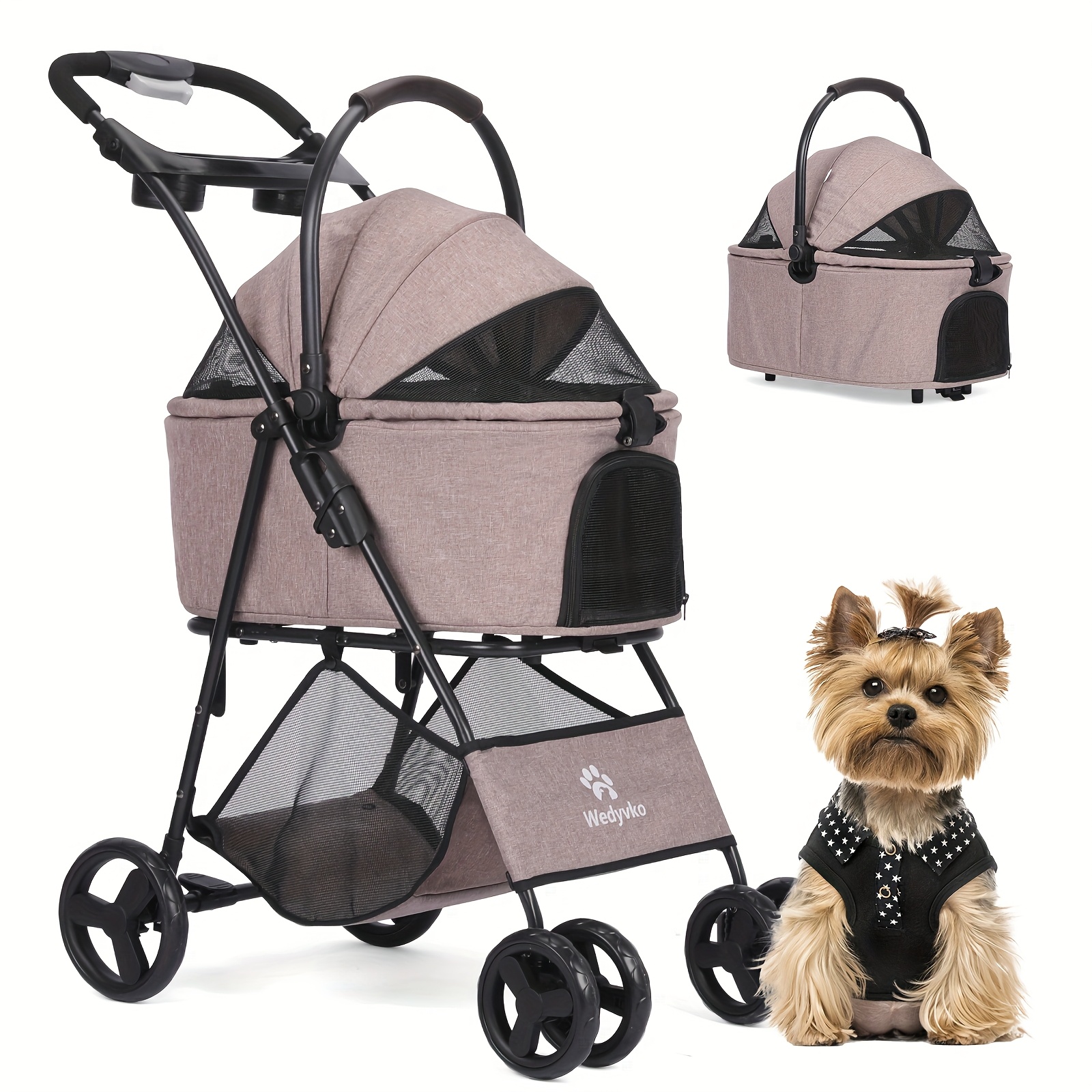A 2-in-1 Pet Stroller And Cats, Featuring A Foldable Design With 4 Quick Wheels. It Includes A Detachable Carrying Basket And Is Lightweight