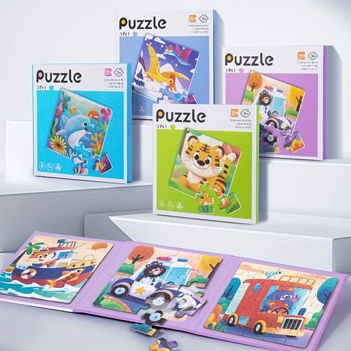 3-in-1 magnetische puzzel geschikt voor - progressief educatief -speelgoed met magnetische stukjes, hersenspelletjes met oceaan-/dieren-/verkeersthema, uitdagende activiteit voor &, verjaardagscadeau voor leren & geduldontwikkeling