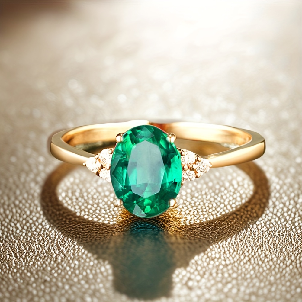 Vintage Green Zirconia Wedding Band Copper Ring