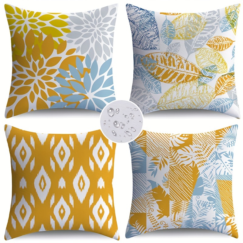 

Set Of 4 Sunflower Geometric Waterproof Outdoor Throw Pillow Covers 18x18 Inch, Polyester, Contemporary Style, Machine Washable, Water-resistant, Zipper Closure - Suitable For Various Room Types
