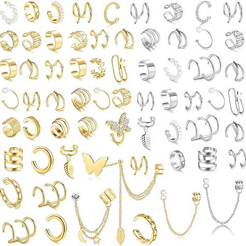 10 12 20 43pcs set womens luxurious elegant fashionable versatile c shaped leaf hollowed out imitation pearl tassel ear clip set suitable for attending banquets or parties and a great gift for friends