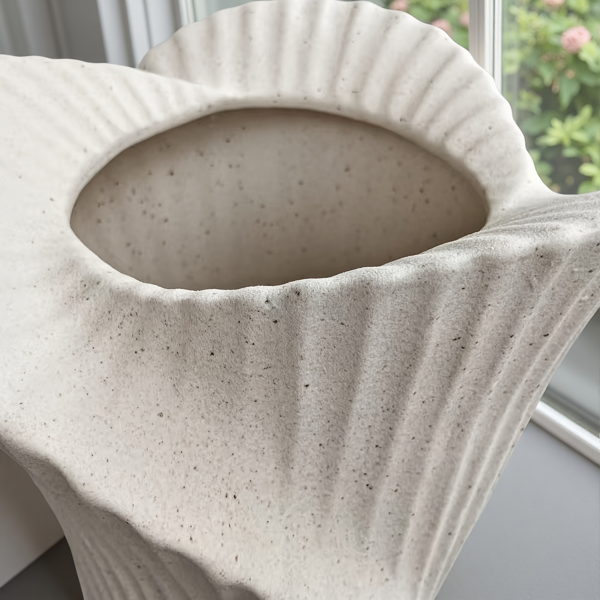A New Ceramic Vase, Decorative Vase, Ornamental Vase with a Frosted Beige Finish, Featuring Unique Line Designs. Suitable for Modern Home Decor, Simple and Stylish, Ideal as a Tabletop Vase or Handmade Vase. Perfect for Home Decoration, Holiday Gifts