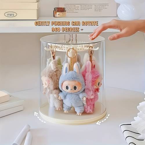 1pc or 360 rotating acrylic storage box transparent cylindrical dust proof storage box with hook collectibles pendants and themed decorations and dolls