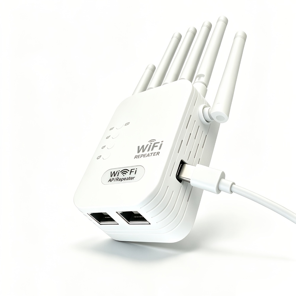 Image of Wifi Extender, Wifi Booster, 6 Powerful Covers 5500 And 45 Devices, Internet Booster - 2 Gigabit Lan Ports, Quick Setup, Home Wireless