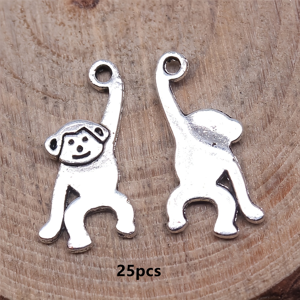 25pcs Ancient Silvery Monkey Charm Pendant Cute Animal Pendant Diy Handmade Necklace Bracelet Earrings Pendant Charm Jewelry Accessories 16x8mm