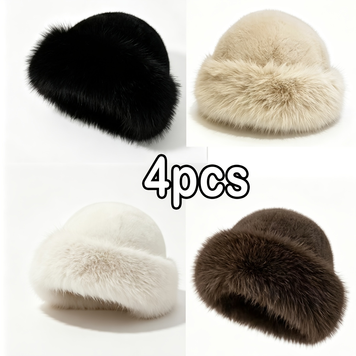 TEMU 4pcs Women's Mongolian Plush Hats - Warm Winter Outdoor Hiking Beanies With Closure, Lightweight Suitable For Christmas, New Year Gifts, Hand