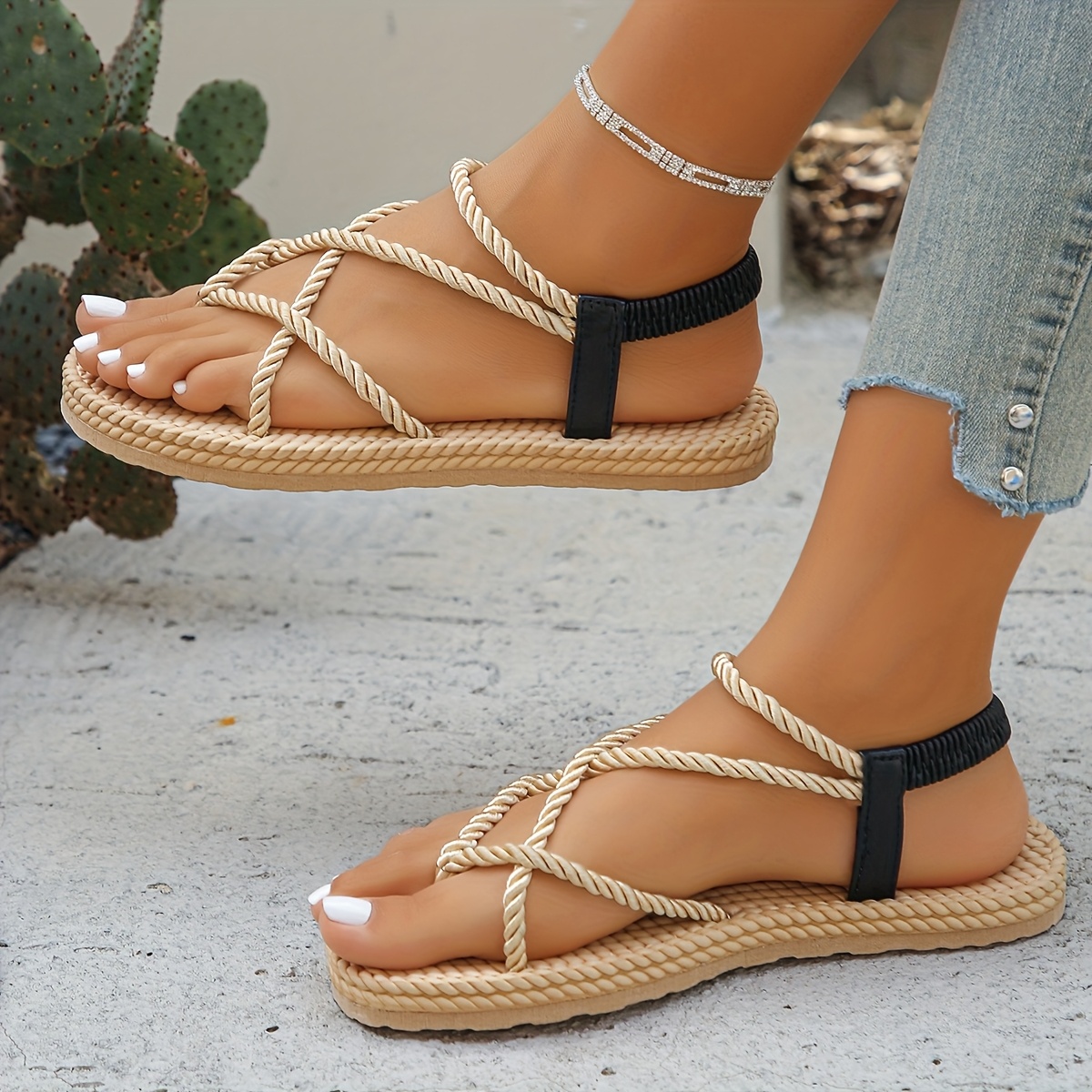 womens stylish braided flat sandals open toe with adjustable black straps lightweight summer   for casual or vacation wear stylish outdoor wear summer shoes   strappy sandals Product details 0