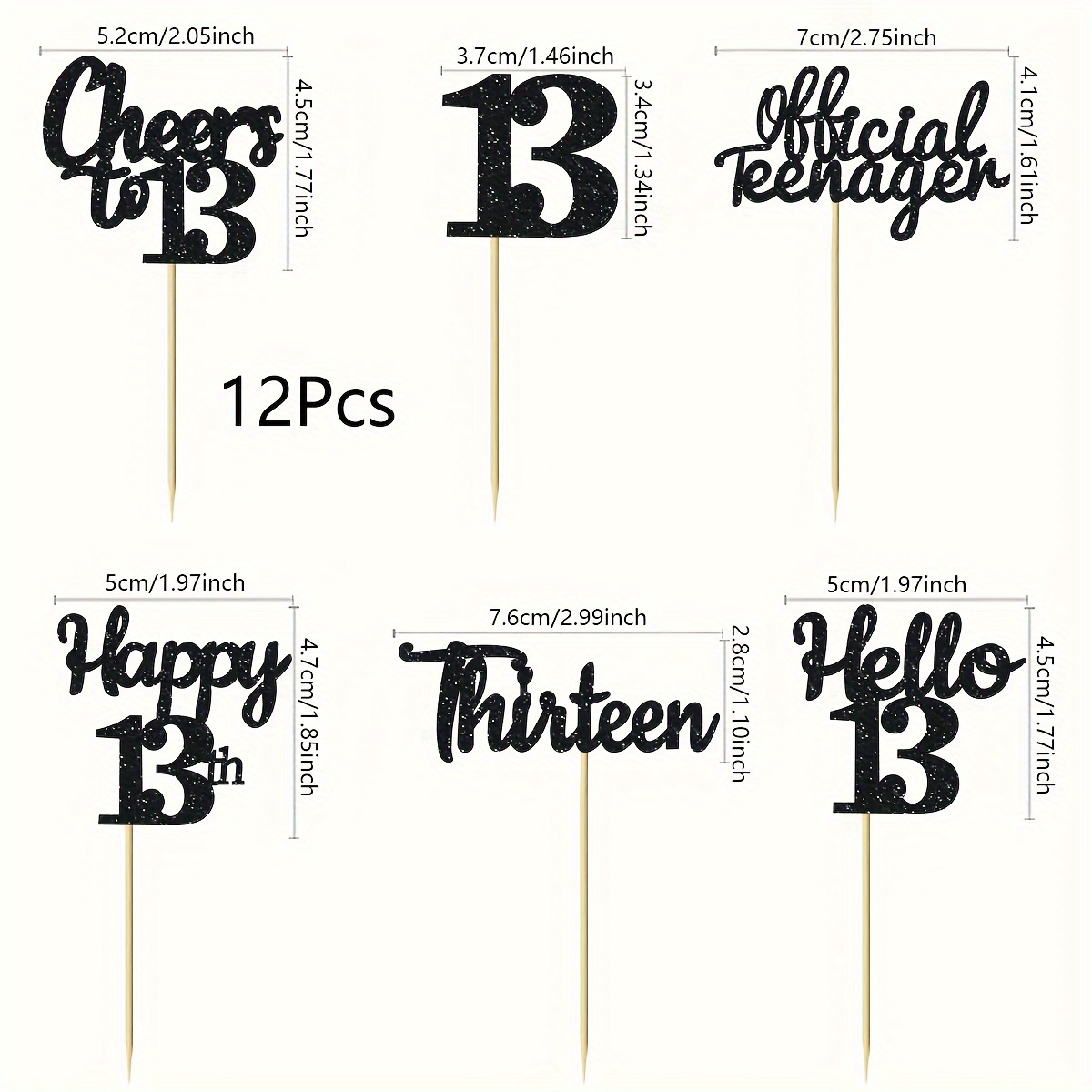 12pcs Glittery 13th Birthday Cupcake Toppers - Perfect For Cheers To 13 Years Celebration, Bamboo Party Decorations Halloween&christmas