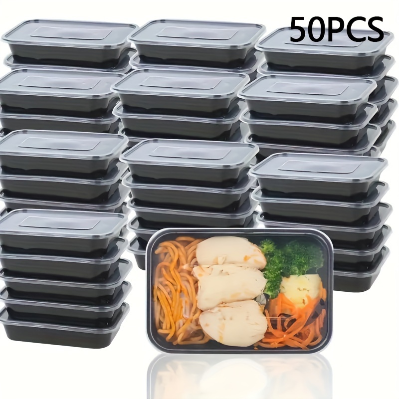 Paquete de 50 recipientes de preparación de comidas, recipientes  reutilizables de 26 onzas para microondas con tapas para preparación de  alimentos