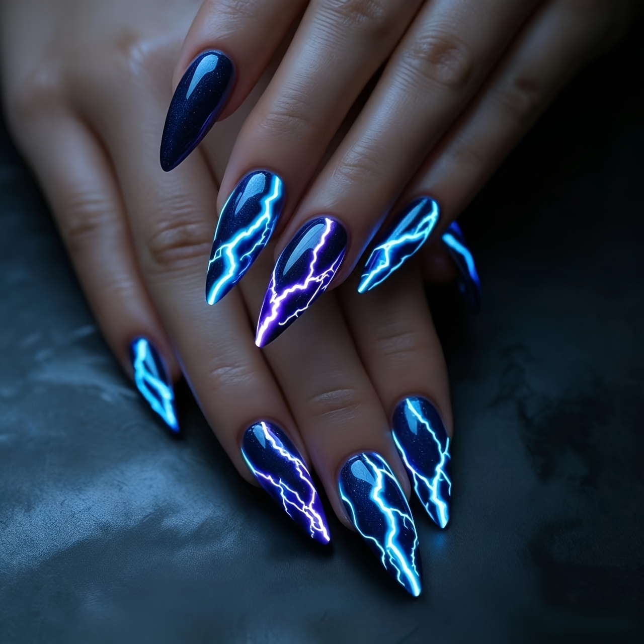 TEMU Flash Nails: Cool Fingertip Storm, 24pcs Detachable Press-on Nails