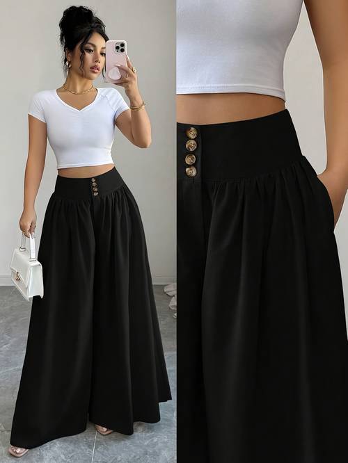 womens spring summer waist cinching long wide leg pants with pockets size 25