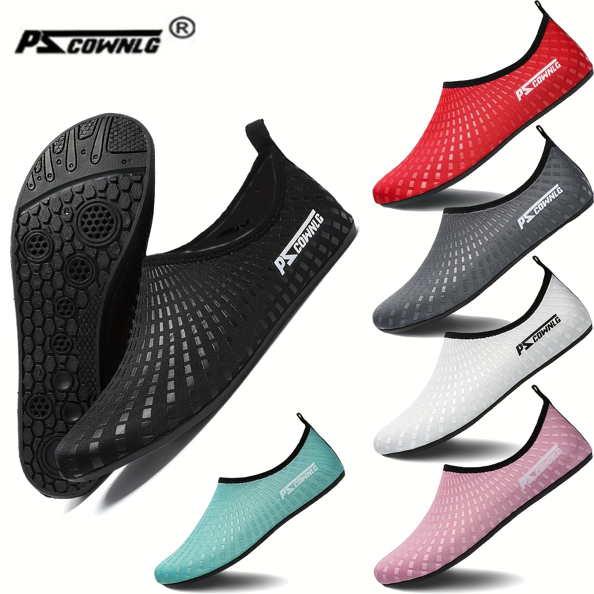 quick dry aqua socks for women men breathable slip on water shoes with non slip rubber sole striped design for swimming   pool camping lightweight sport accessories beach footwear casual sporty shoes breathable fabric upper  
