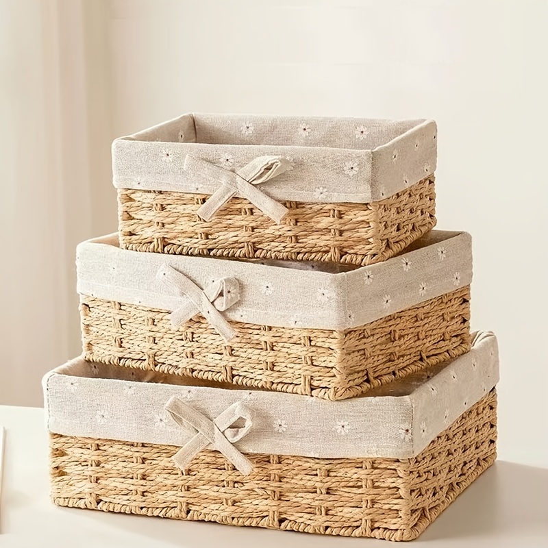 3pcs Set Of Paper Rope Hand-woven Storage Baskets For Living Room, Home, Bathroom, Toilet Storage Baskets For Over Toilet Storage Shelf, Shelf Baskets