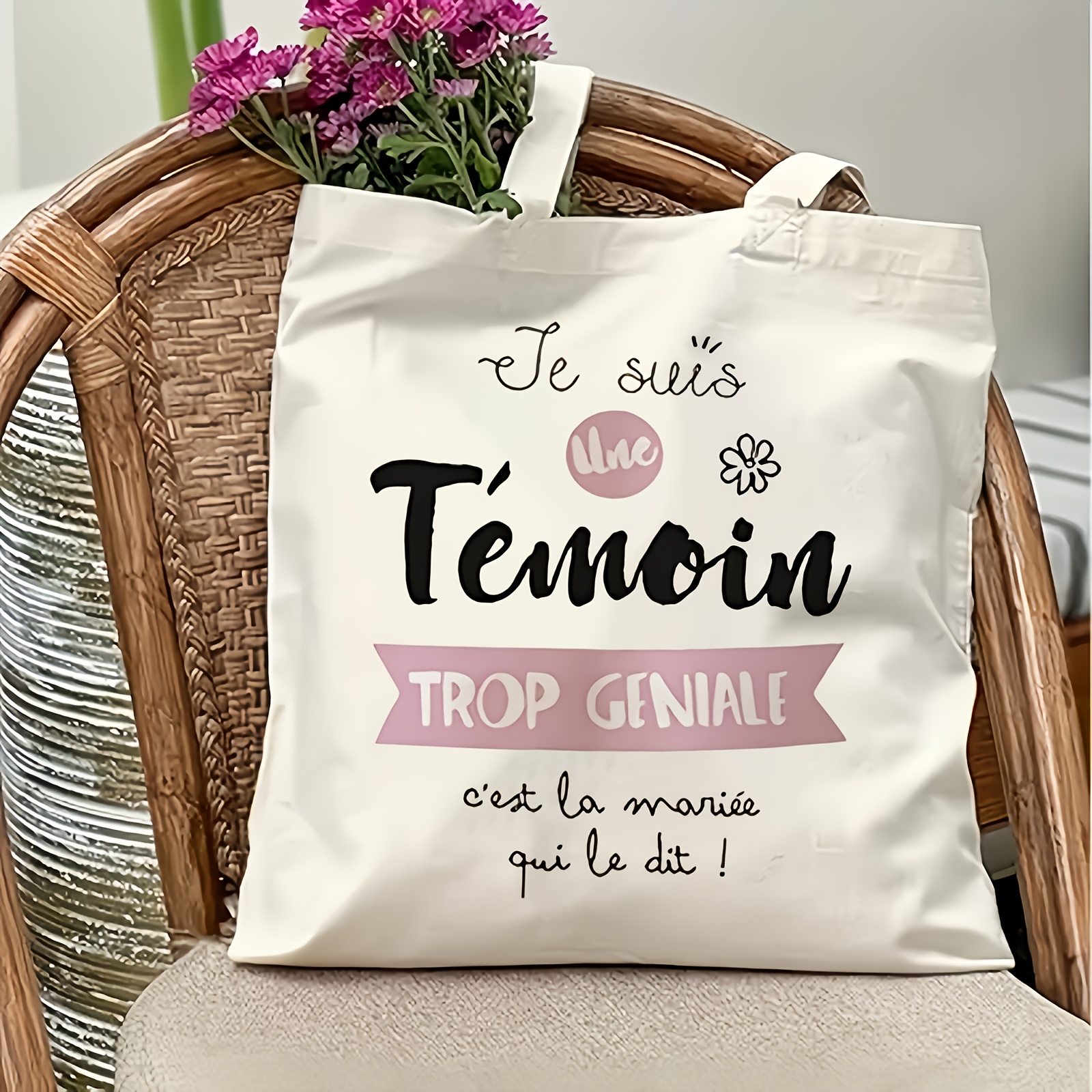 TEMU 1 pièce Sac fourre-tout imprimé " amis font d'excellents témoins" - Sac d'épaule pliable et durable avec bandoulière fixe, lavable à , cadeau