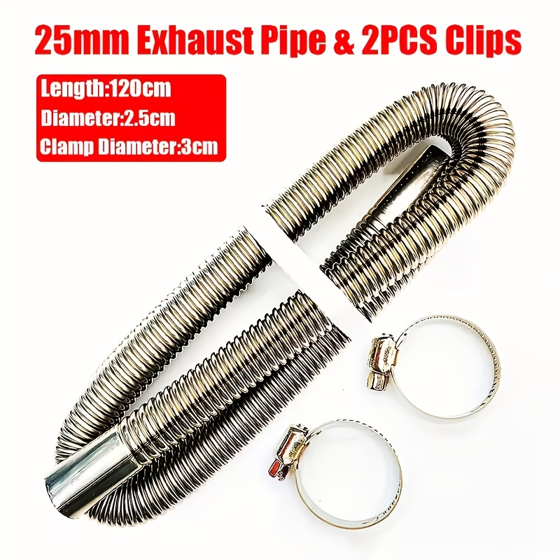 TEMU 3pcs Set Of Thickened Parking Heater Exhaust Pipes, 2.5cm In Diameter, 120cm In Length, With Right-angle Elbows. Includes: 2 Hose Clamps For