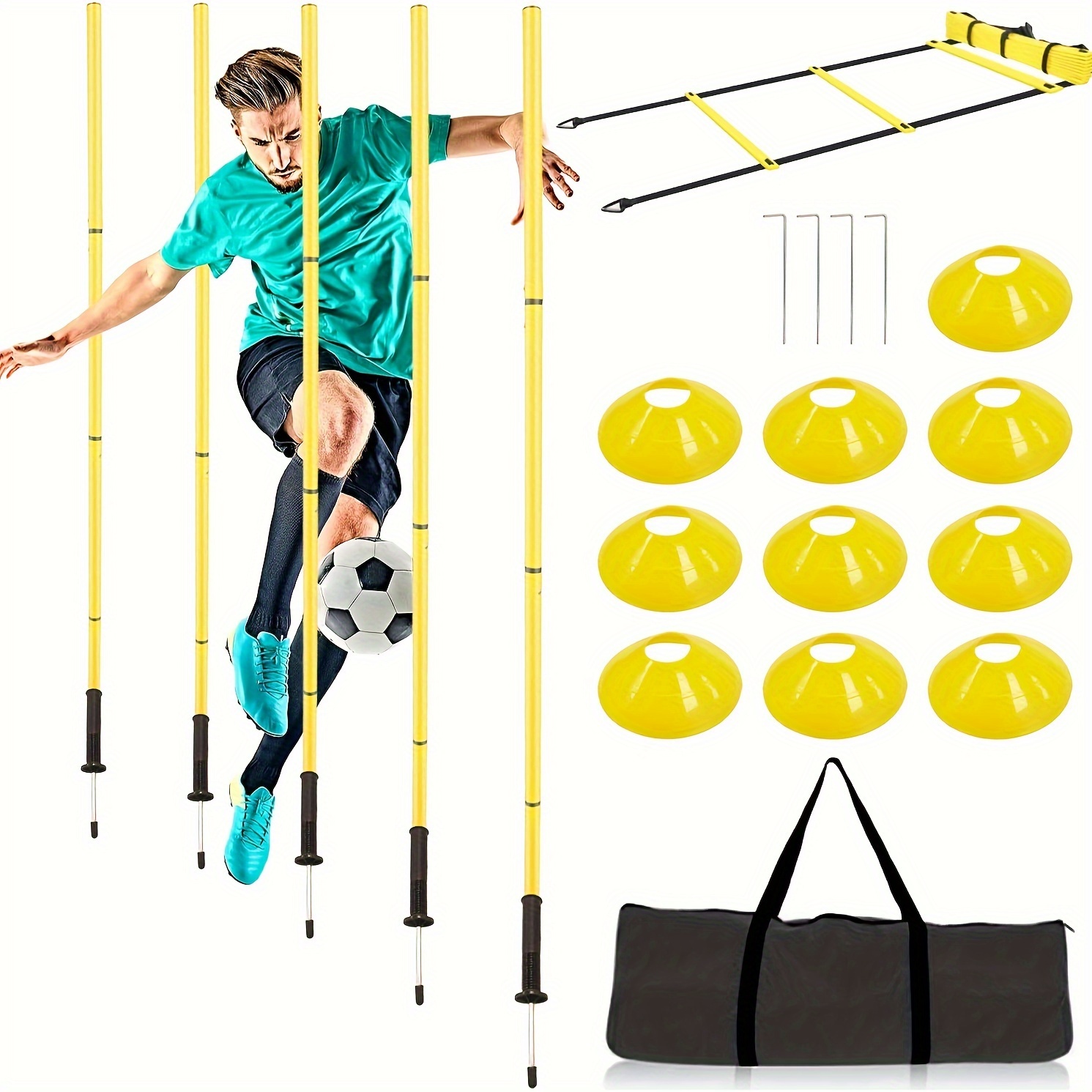 

Agility Training Pole Set, Soccer Training Equipment, Includes 6 Spring Soccer Plug-in Type Dribbling Pole, Agility Ladder, 10 Soccer Cones For Speed Training, Soccer Training, Basketball Athletes