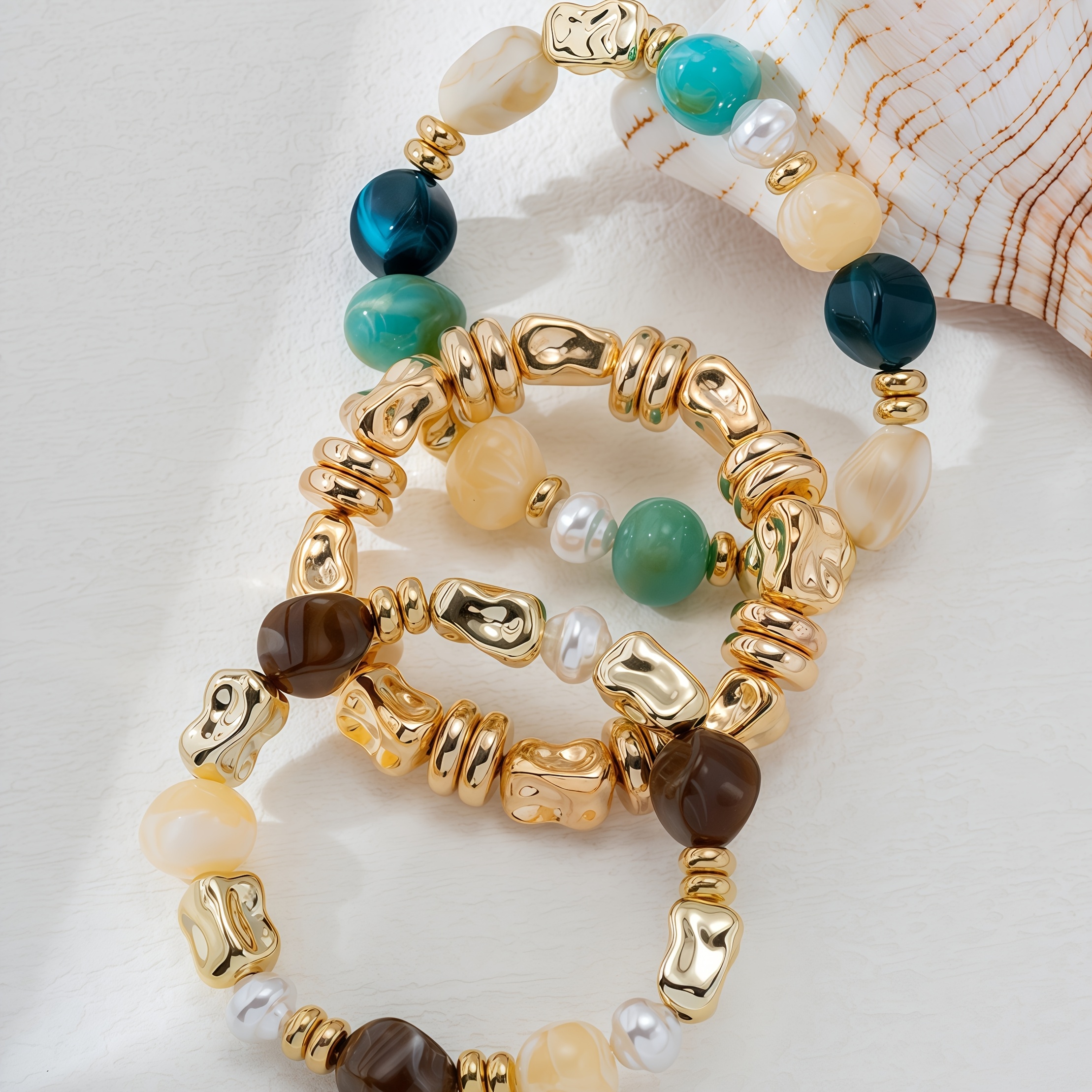 3pc Daily Versatile Beaded Elastic Bracelet Set