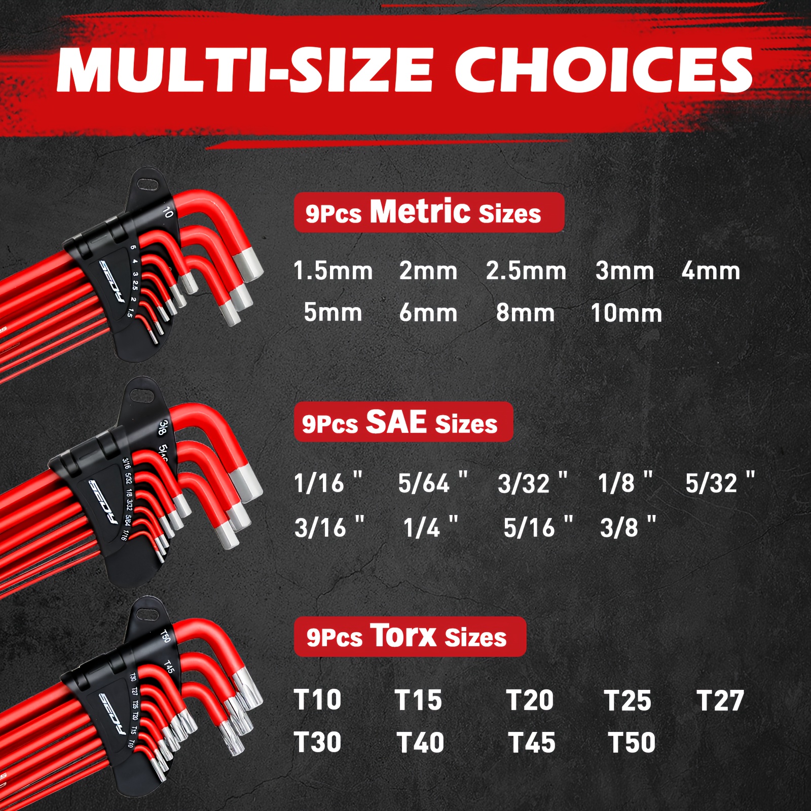 SEDY 30pcs Long Arm Ball End L-Hex & Torx Key Set with Grip Handle, Ultimate Hex Key Wrench Set with T-Handle and Extension Bars, SAE 1/16