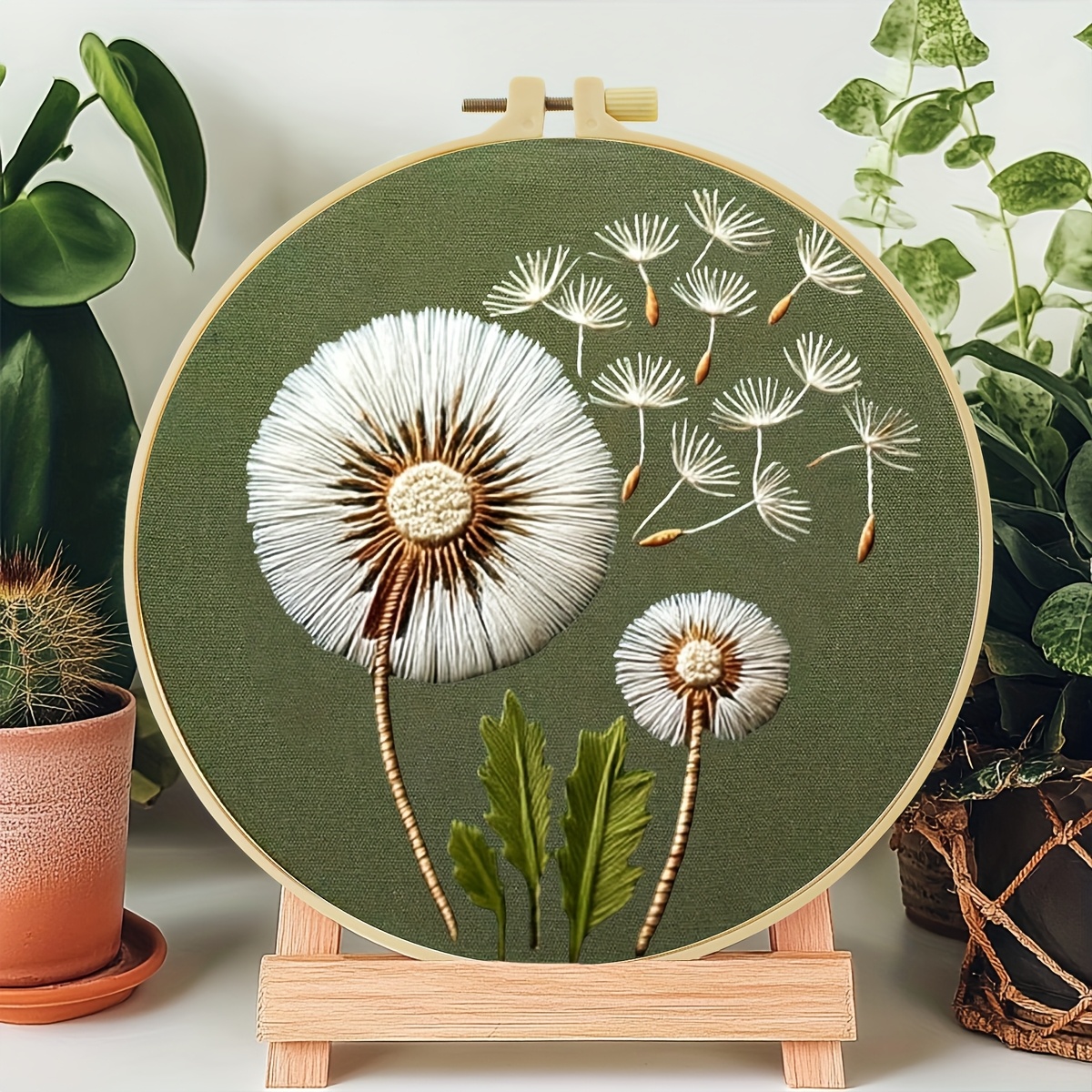 TEMU Embroidery Set, 20x20cm/7.9x7.9 Inches | Dandelion Pattern, Embroidery Kit For Adult Beginners, Includes Embroidery Cloth, Instructions, Stretch