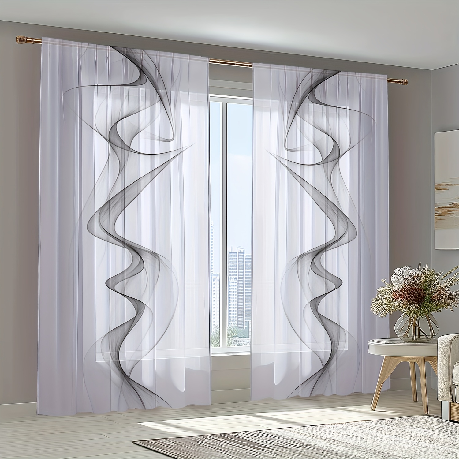 TEMU 2-pack, Elegant And Chic, Semi-transparent Polyester Material, Rod Pocket Window Curtain, Home Window Decor, Suitable For Kitchen, Living Room,