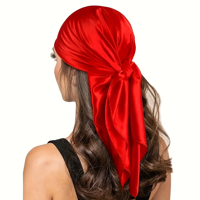 TEMU Bright Satin Square Scarf, Easy Lightweight Headscarf, Casual Hair Wrap, Christmas/happy Newyear Gift