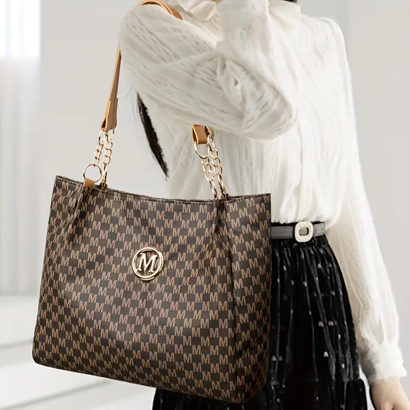 geantă de umăr vintage geometrică pentru femei cu lanț aurit, capacitate mare pentru zilnică, călătorii și cumpărături - alb/negru Detaliile articolului 7