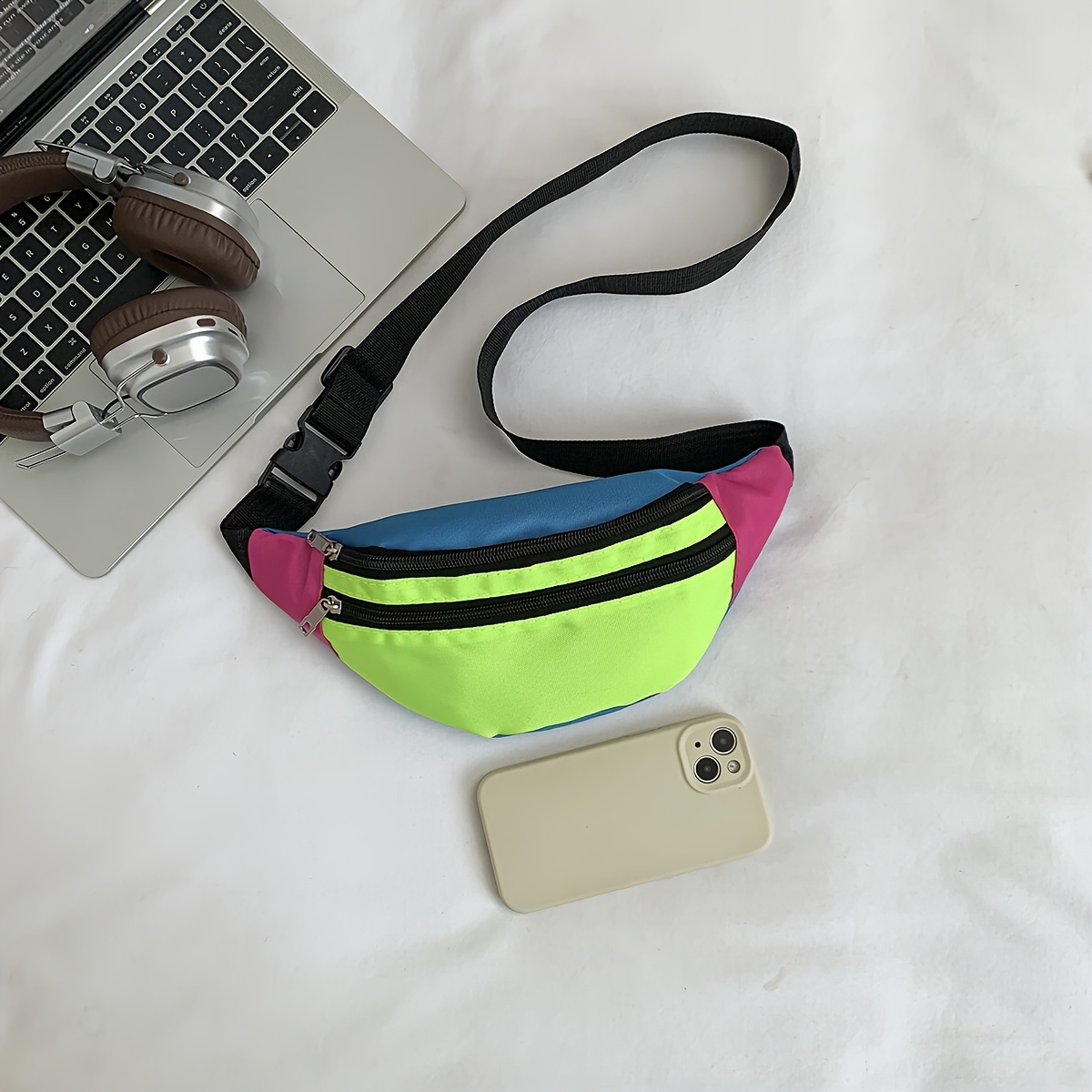 TEMU Durable Nylon Waist Bag, Suitable For Hiking, Cycling And Running. Crossbody Phone Bag With Adjustable Shoulder Strap, Zipper Closure, And
