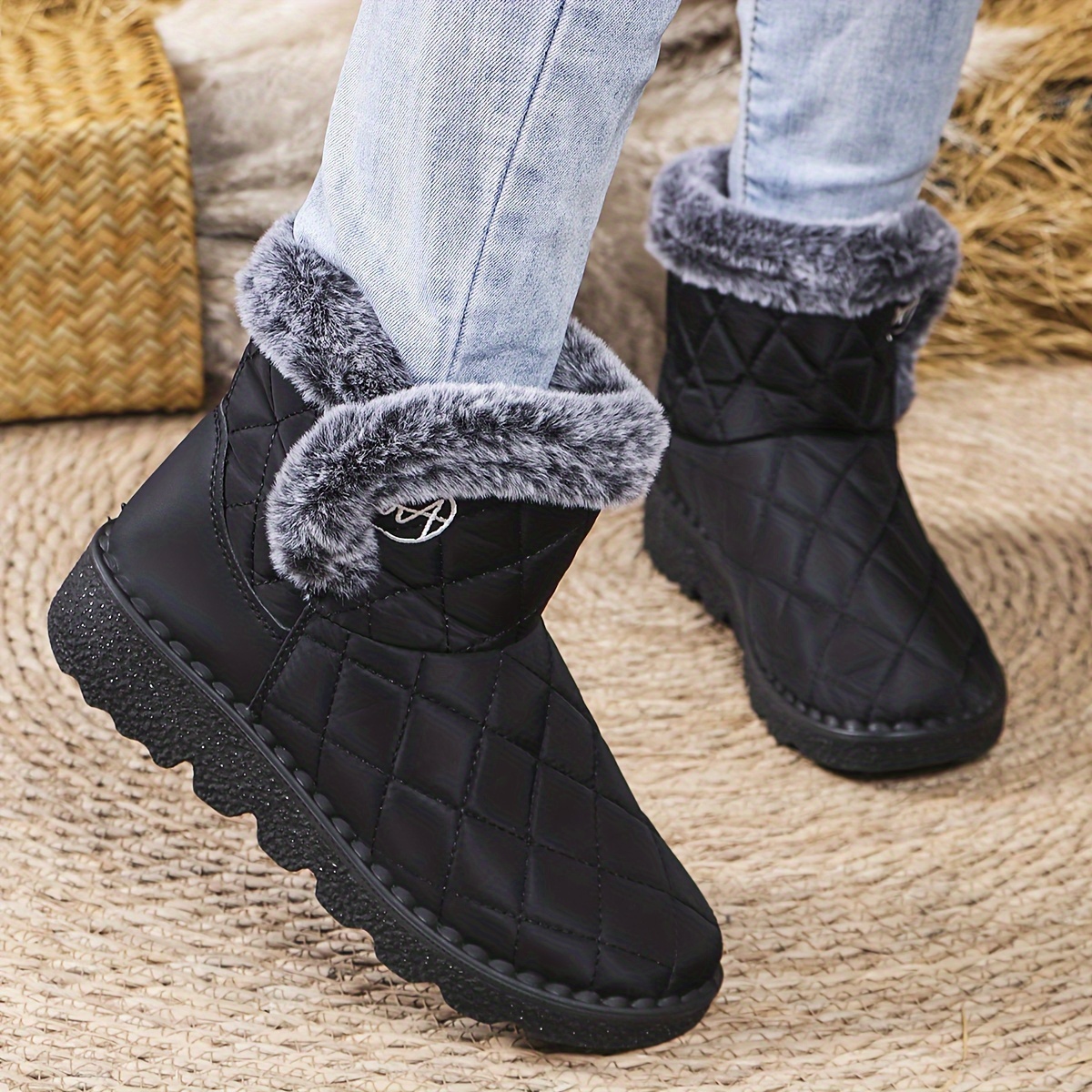 

Women's Simple Non-slip Fleece Thickened Snow Boots, Comfortable Winter Warm Medium Tube Boots Shoes