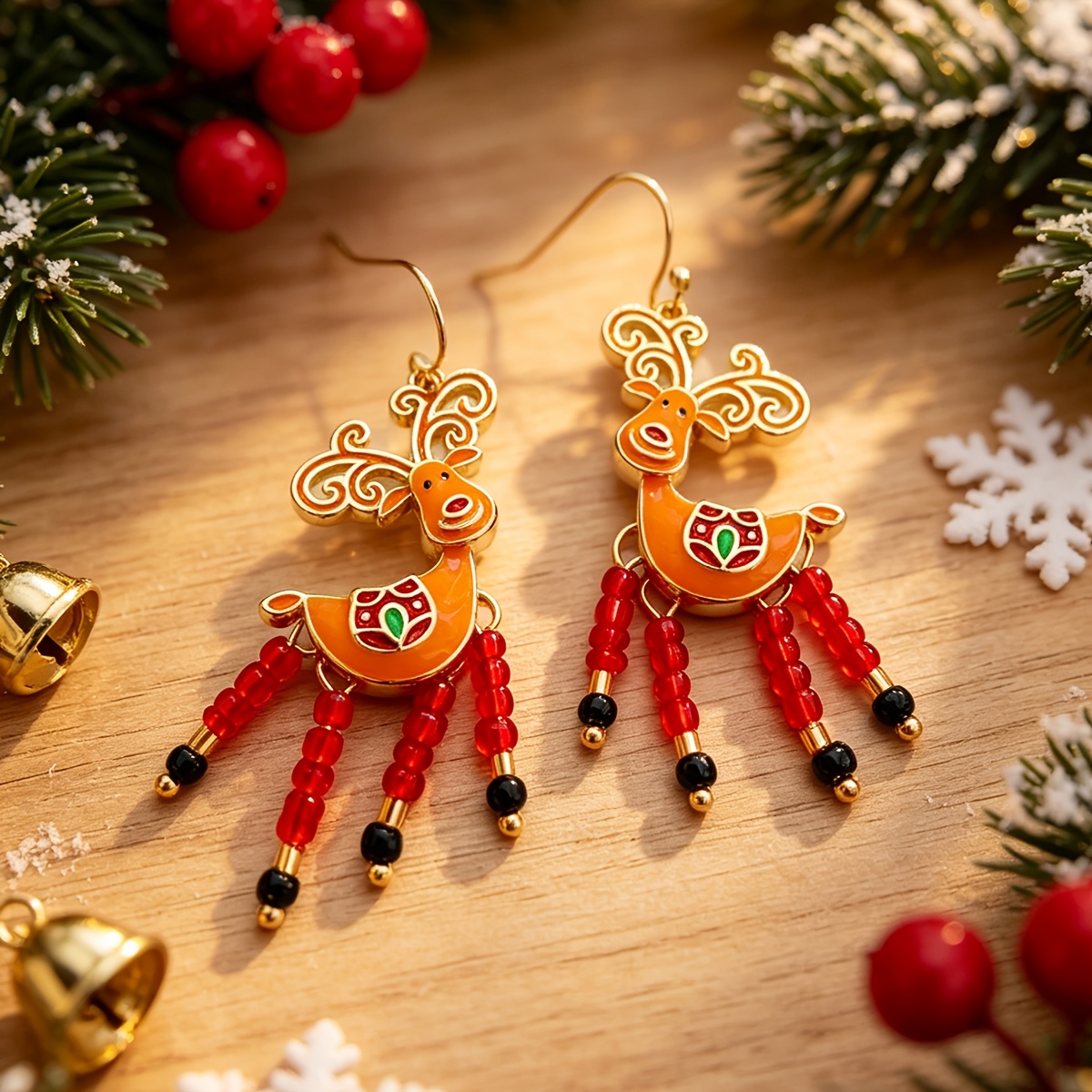 TEMU A Pair Of Cute Reindeer Earrings, Women's Fashionable Christmas Animal Earrings