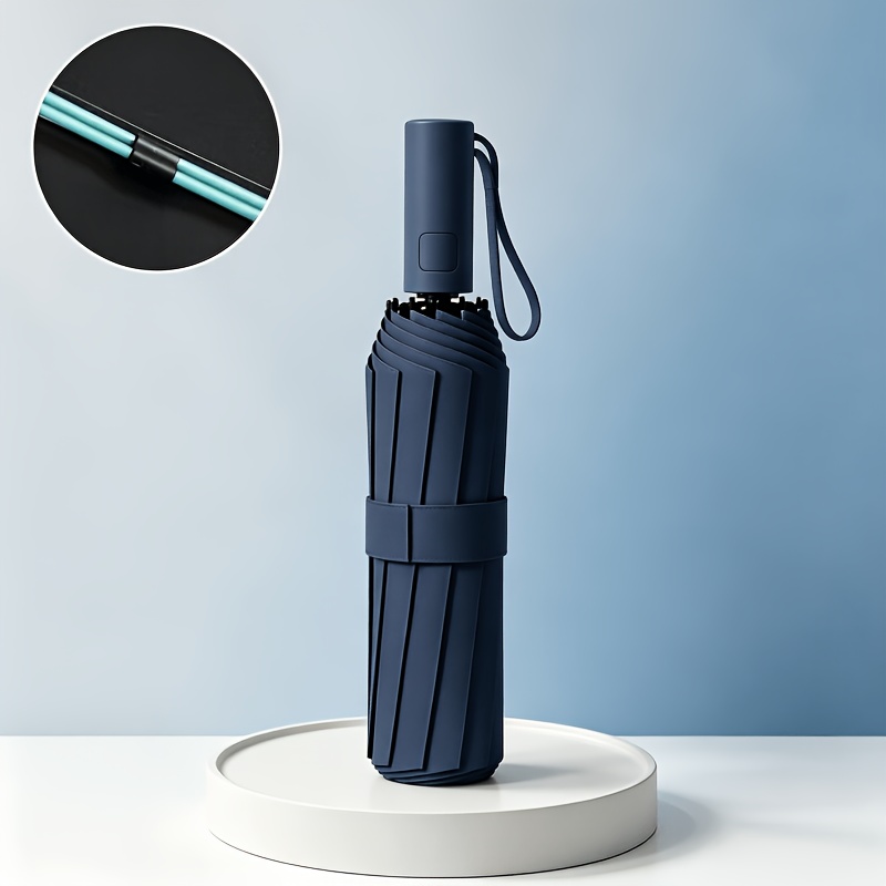 TEMU Automatic Open And Close Folding Umbrella, 16 Reinforced Double Ribs Large Canopy Foldable Umbrella, Compact Portable Umbrella With Hand Strap,