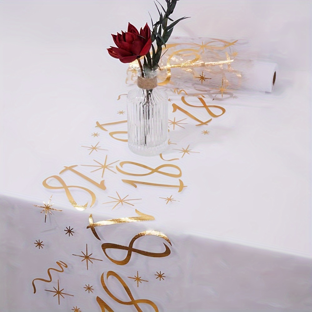 TEMU 1pc 11x108 Inch Celebration Polyester Table Runner, Heat-transfer Grid Design Table Runner, Birthday Party Table Decoration, 18th/40th/50th/60th