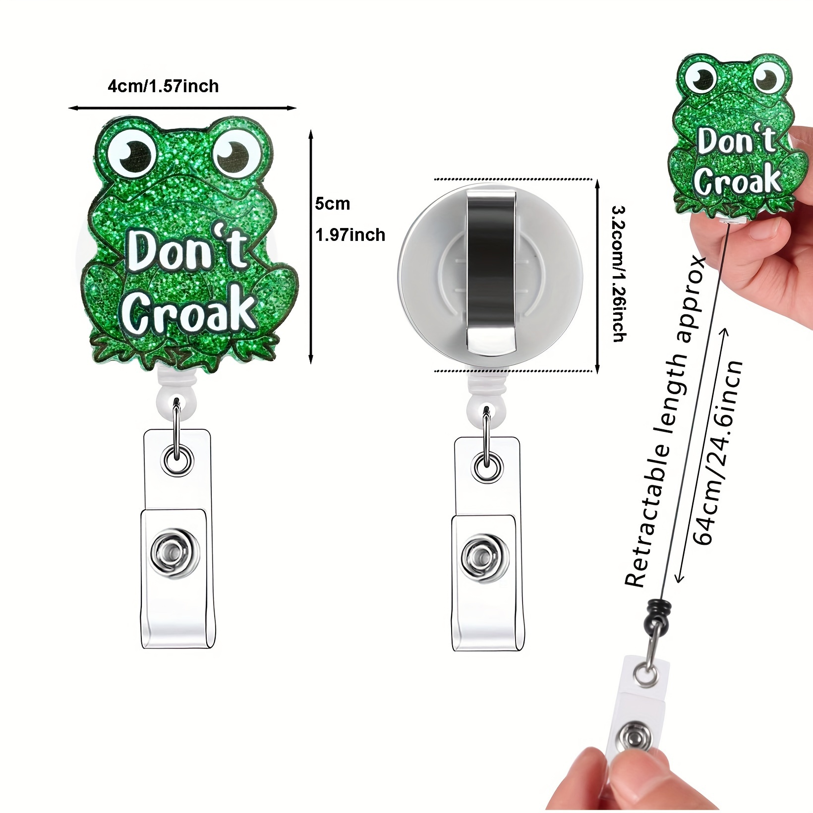 1pc Don't Croak Frog Retractable Badge Reel, Funny Acrylic Name Badge Holder with ID Clip for Nurse Doctor Student Office Worker,Temu