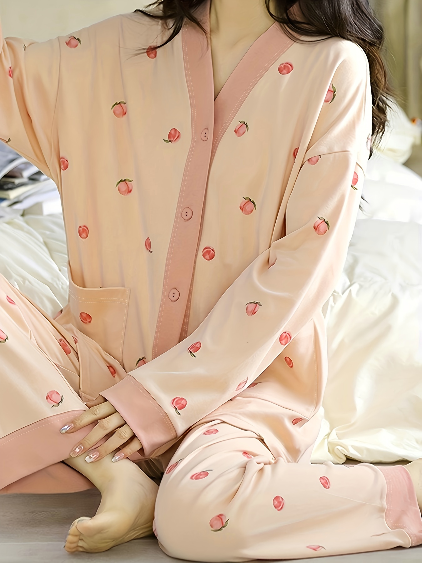 Floral Pajama Long Sleeves Bodysuit / Pink