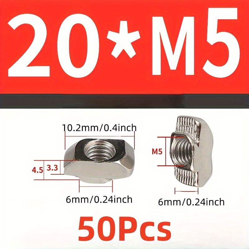 50pcs/lot M3 M4 M5 For 20 Series Slot T-nut Sliding T Nut Hammer Drop In Nut Connector 2020 Eu Extrusion Profile