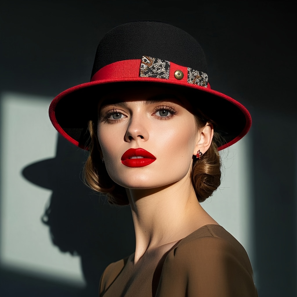 Women\'s British Felt hat Church Derby Headdress Floral Beret hat Red Zifeng OME Vintage British Felt Ladies main image 4