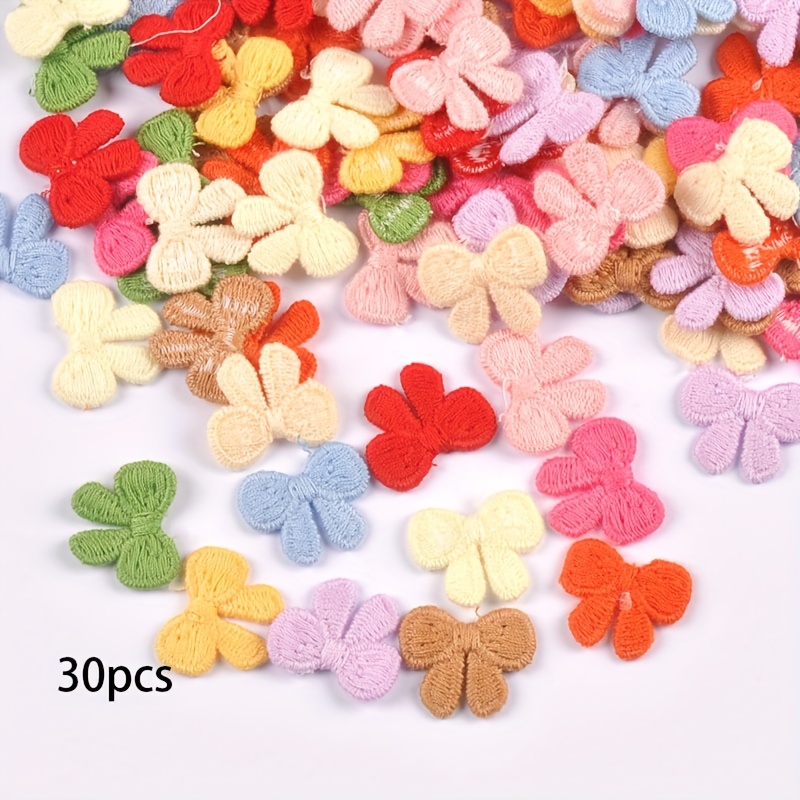 Image of 30pcs 21x17.5mm Mixed Colors Cute Bow Shape Embroidery Patches For Sewing Additions Handmade Bag Hat Clothing