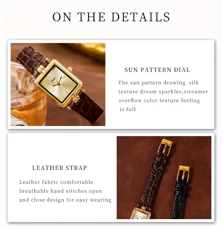 womens vintage square quartz watch luxury waterproof fashion analog genuine leather wrist watch details 9