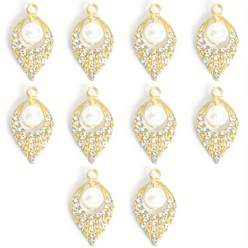 TEMU 10 piezas de diamantes de delicados y brillantes, incrustaciones de perlas de , dijes de hoja, collar elegante, pulsera, aretes, decoración de