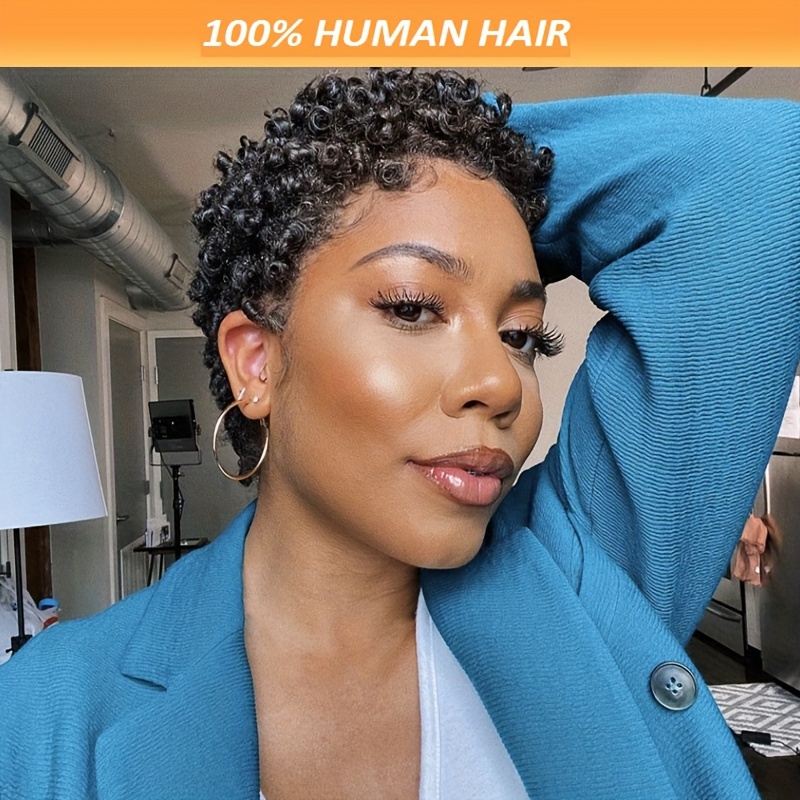 

Woven Wigs Basics For Women - Afro Curly/kinky Cap Style Rose Net, 180% Density Short Pixie Cut Human Hair Wig, Natural 1b, Machine Made For African Women